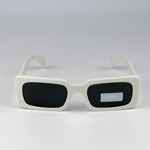 Prada PR A07S 1425S0 Sunglasses Talc White Dark Grey Rectangle Unisex - Picture 5 of 10